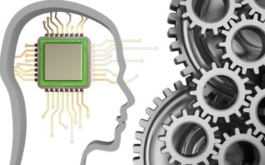 makinist ile beyaz arka plan üzerinde chip