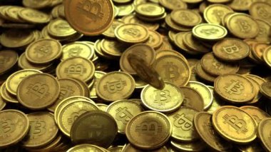 bitcoins düşen ağır çekim 3D animasyon