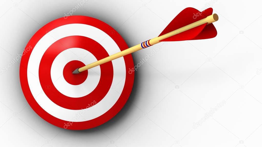 3d illustration of target with arrow hit over white background