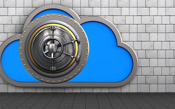 3d illustration of cloud with wheel door over white stones background