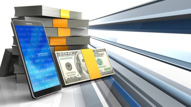 para yığını özet satırları arka plan ile cep telefonu üzerinden 3D çizimi