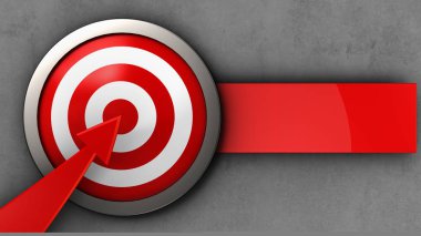 Beton arka plan üzerinde kırmızı ok ile hedef 3D çizimi