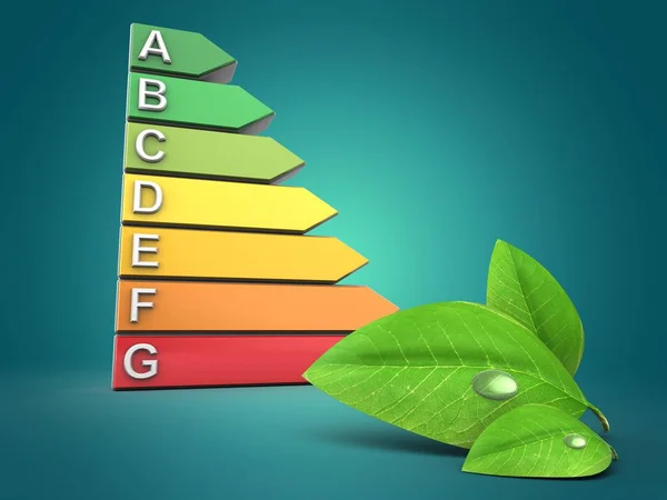 Abbildung Der Energiebewertung Auf Blauem Hintergrund Mit Grünem Blatt — Stockfoto