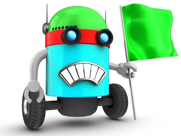 Illustratie Van Robot Met Groene Vlag Witte Achtergrond — Stockfoto