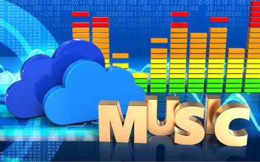 bulutlar üzerinde cyber arka plan müzik işareti ile 3D çizimi