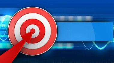 Mavi Dalgalar arka plan üzerinde kırmızı ok ile hedef 3D çizimi