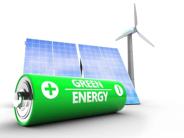 Illustration Solar Wind Energy White Background Battery — Stock Photo, Image