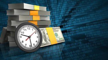 para yığını ile masa saati ikili arka plan üzerinden 3D çizimi