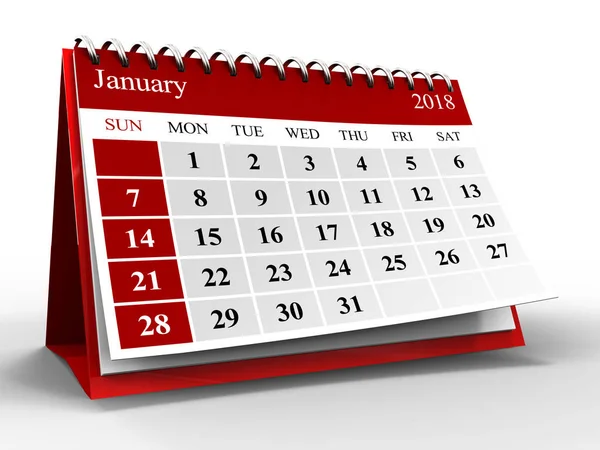 Abbildung Des Kalenders Über Weiß Mit Schatten Januar 2018 — Stockfoto