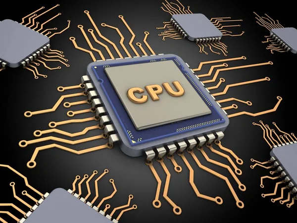 Chip Computador Renderização Ilustração — Fotografia de Stock