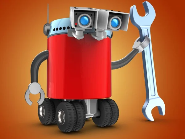 Ilustración Robot Con Llave Inglesa Sobre Fondo Naranja — Foto de Stock