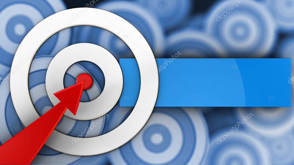 3d illustration of white taget with red arrow over many targets background