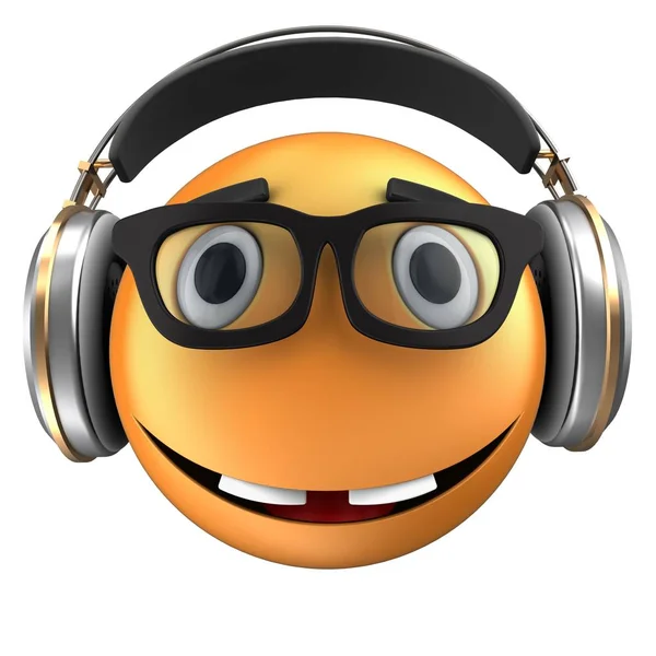 オレンジ色の顔の イラスト笑顔ヘッドフォン ホワイト バック グラウンド上 — ストック写真
