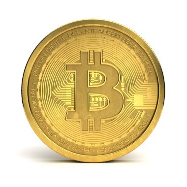 bitcoin altın sikke beyaz arka plan üzerinde 3D çizimi