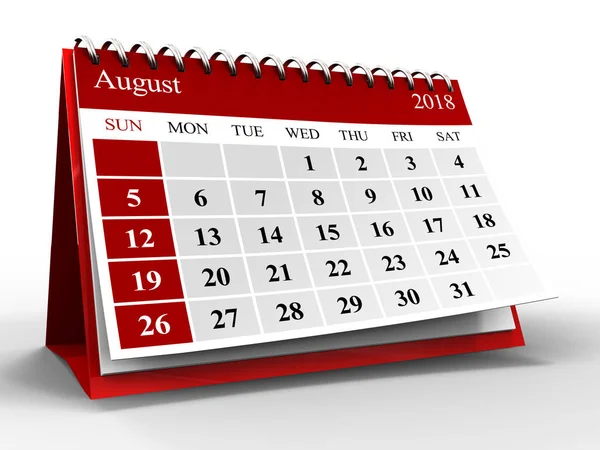 Illustration Calendar White Shadow August 2018 — Stock Photo, Image