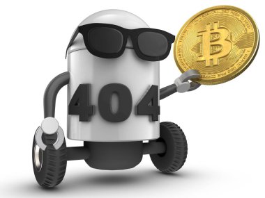 bitcoin üzerinde beyaz arka plan ile robot