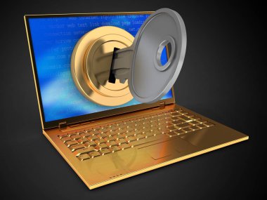 siyah arka plan üzerinde altın bilgisayar