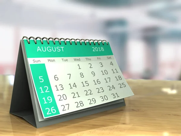 Illustration August 2018 Calendar Office Table — Stock Photo, Image