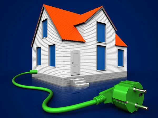 3d illustration of house with power cord over dark blue background