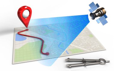 rota ve uydu dijital sinyal ile parlak harita 3D çizimi