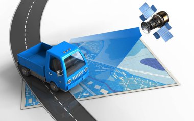 3D kamyon ile mavi harita gösterimi ve