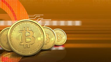 bitcoins satır turuncu cyber arka plan üzerinde 3D çizimi