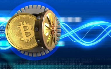 bitcoin depolama dijital dalgalar arka plan üzerinde 3D çizimi