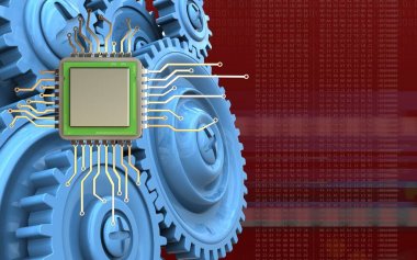 çipi kırmızı arka plan mavi gears ile 3D çizimi