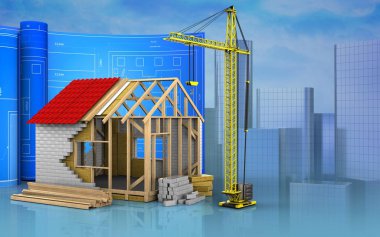 çerçeve ev çizim ile 3D çizimi ısıtmak arka plan üzerinde rulo