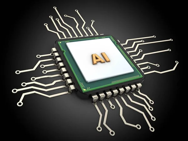 3d illustration of computer chip over black background with AI sign