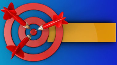 Hedef daireler üç ok üzerinde mavi arka plan ile 3D çizimi