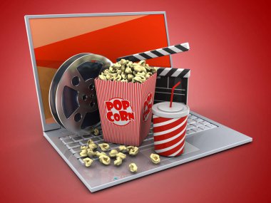 kırmızı arka plan ile kırmızı ekran üzerinden laptop 