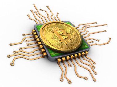  cpu ile beyaz arka plan üzerinde bitcoin