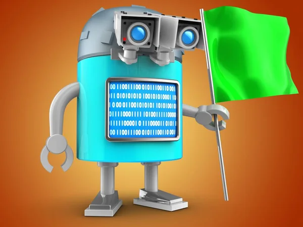 Robot s zelená vlajka — Stock fotografie