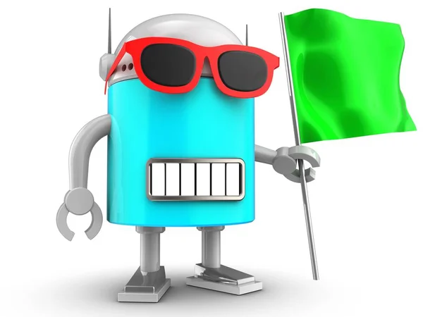Εικονογράφηση του ρομπότ με την πράσινη, κυματίζουσα σημαία — Φωτογραφία Αρχείου