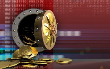 depolama dijital kırmızı arka plan üzerinde paralar