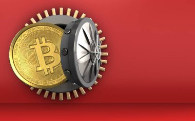  kırmızı bir arka plan üzerinde bitcoin Muhafazası