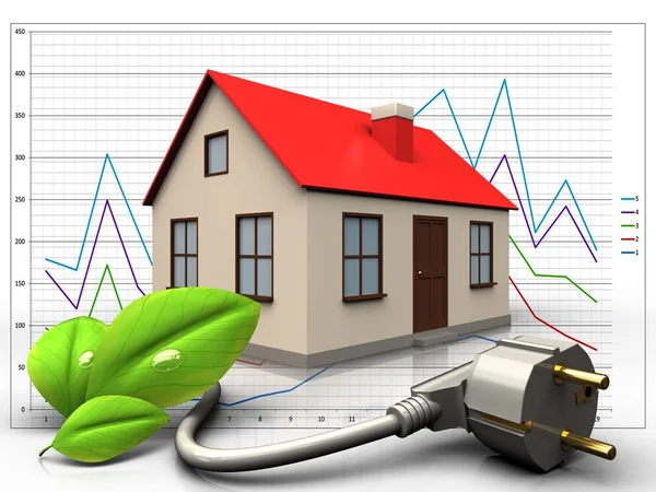 Ilustración Casa Con Cable Alimentación Ecológica Sobre Fondo Diagrama —  Fotos de Stock