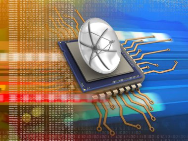 uydu anten ile kod arka plan üzerinde elektronik yönetim kurulu 3D çizimi 