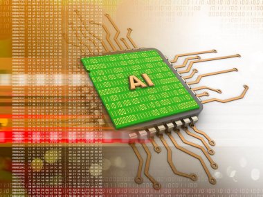 elektronik pano içinde kod ile AI işareti ile 3D çizimi