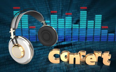 3D kulaklık konser işareti ile ikili dijital arka plan üzerinde gösterimi