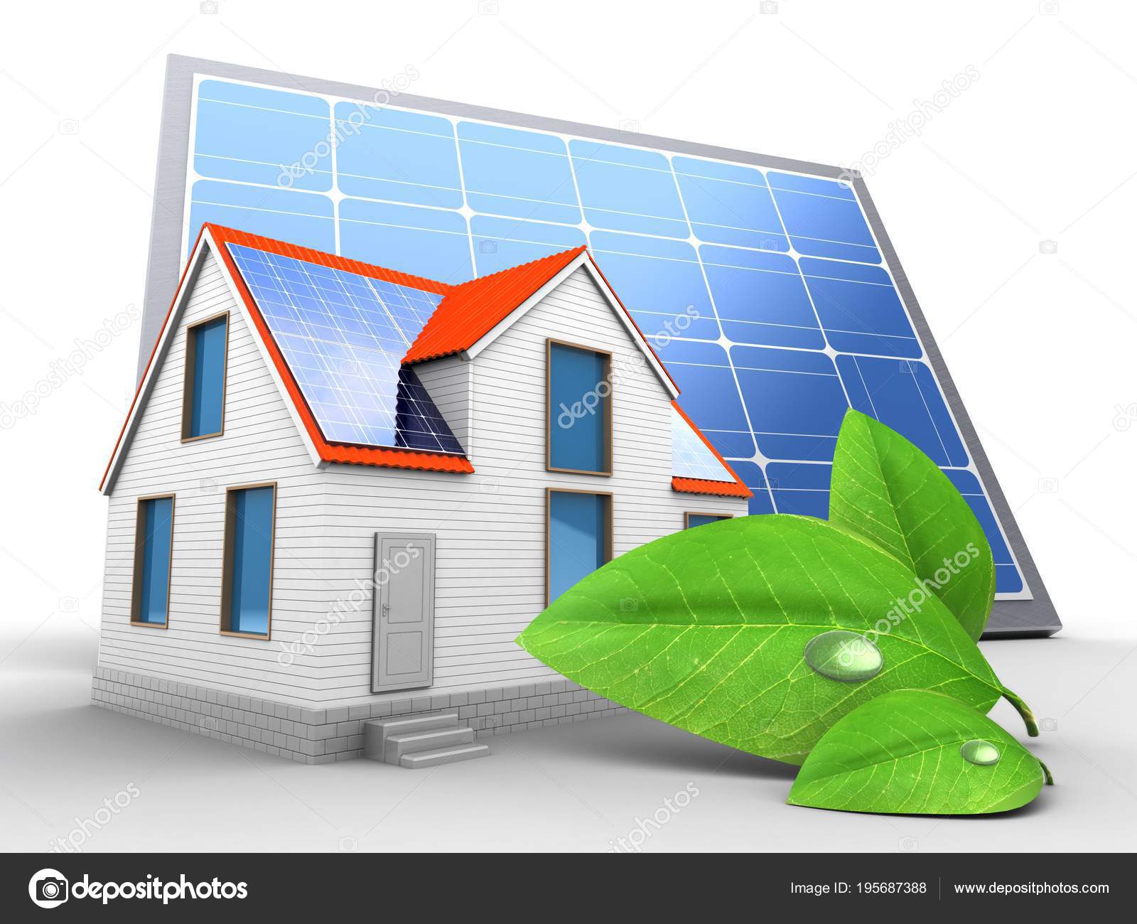 Illustration Batterie Avec Panneau Solaire Maison Avec Des Feuilles Isolees Image Libre De Droit Par Mmaxer C