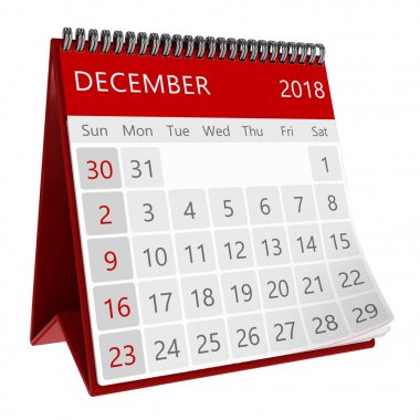 3D fiske vurmak sayfa takvim Aralık 2018 yıl beyaz arka plan üzerinde yakın çekim Ağustos izole gösterimi 