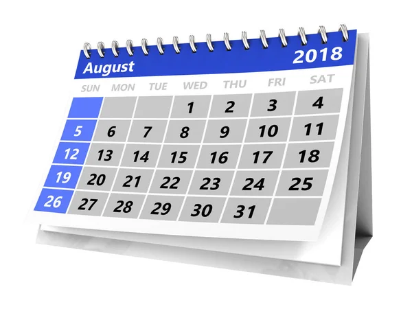 Illustration Flip Page Calendar August 2018 Year Isolated White Background — Stock Photo, Image