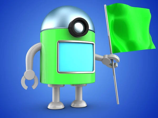 Illustratie Van Robot Met Groene Vlag Blauwe Achtergrond — Stockfoto