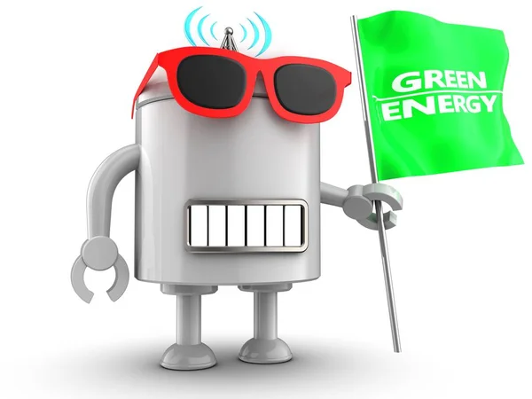 Ilustração Robô Com Bandeira Energia Verde Isolado Fundo Branco Close — Fotografia de Stock