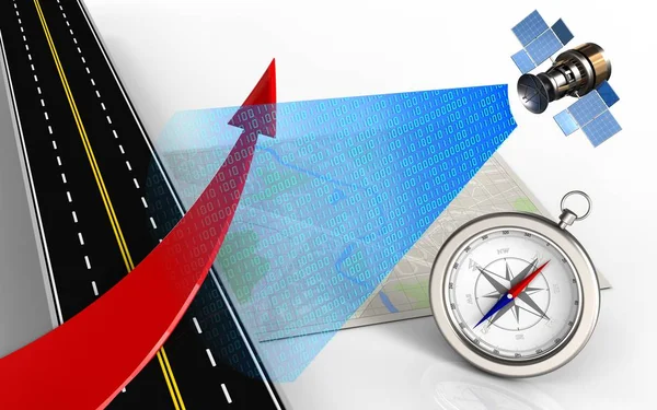 Illustration Bright Map Red Arrow Compass Satellite — Stock Photo, Image