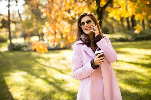 Mujer en el parque de otoño — Foto de Stock