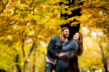 sonbahar parkta genç Çift