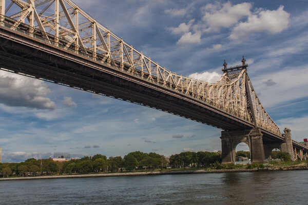 View of the Queensboro Bridge from Roosevelt island in New York